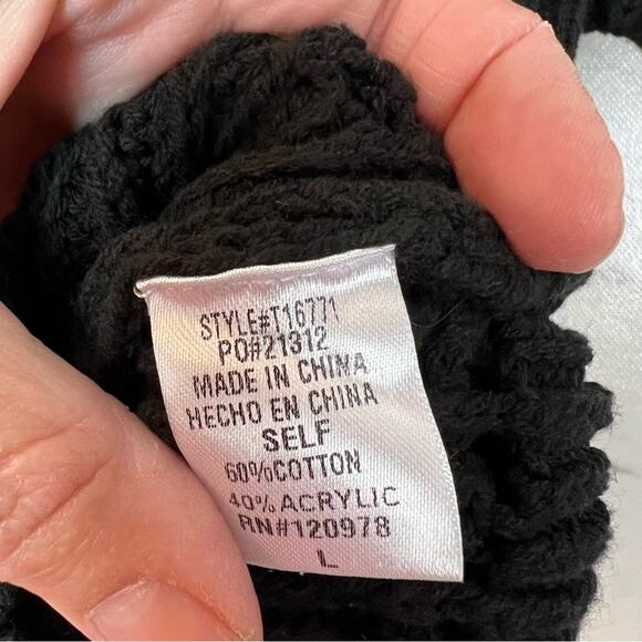 Entro Chunky Cable Knit Puff Ruffle Sleeve Square Neck Sweater Top Black Large - Picture 9 of 11